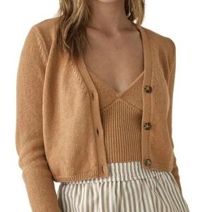 Reformation Tille Knit Cropped Tank Top Camel Beige Women's Size Large